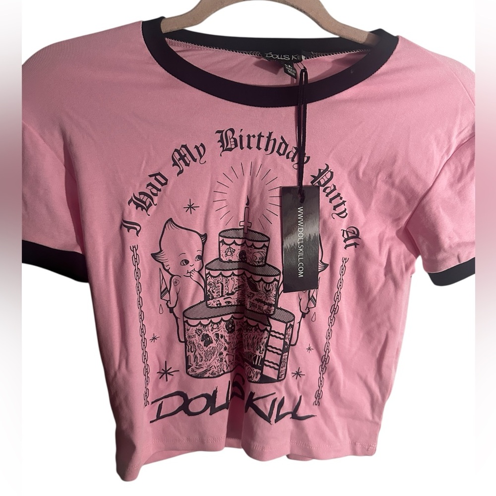 Dolls Kill Birthday Pink Graphic Tee with Black